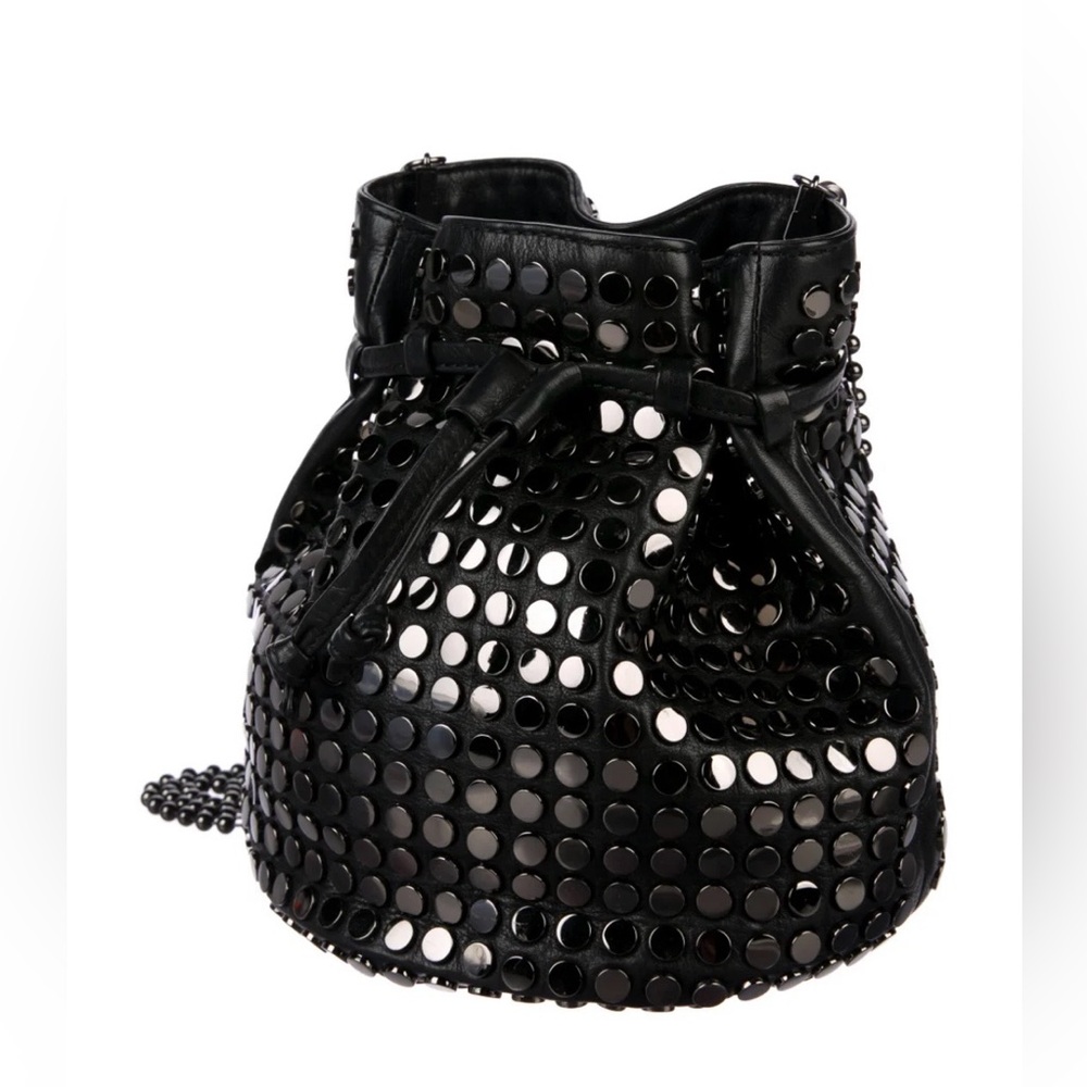 Rebecca Minkoff Black Studded Drawstring Bucket Crossbody